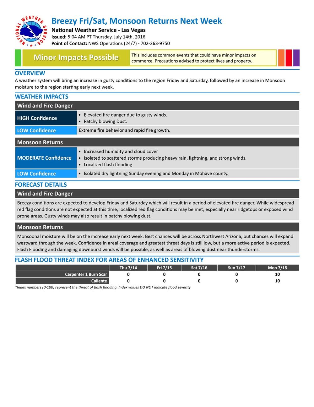 CALTRANS NWS Las Vegas weather JULY 2016