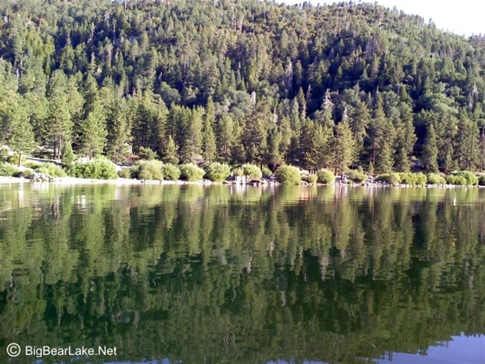 Mirror image of shoreline Big Bear Lake